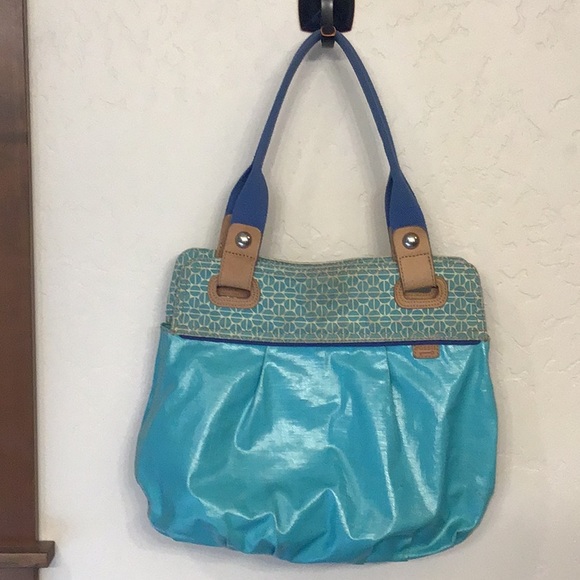 Fossil Handbags - Fossil tote, Key-Per, aqua coated canvas